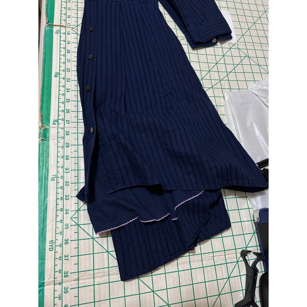 Anthropologie Size 2 Navy Blue Western Equestrian Cotton Shirt Dress Puffed Boho - Picture 6 of 14